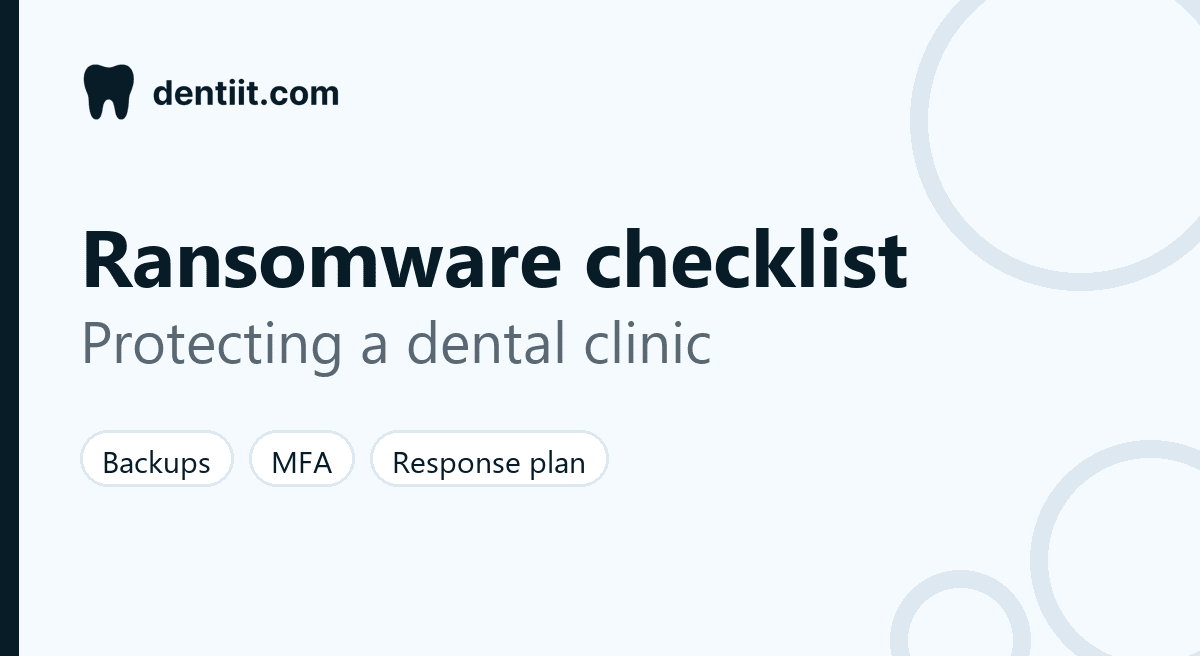 Cover for a ransomware protection checklist for dental clinics based on HHS, CISA and HICP guidance